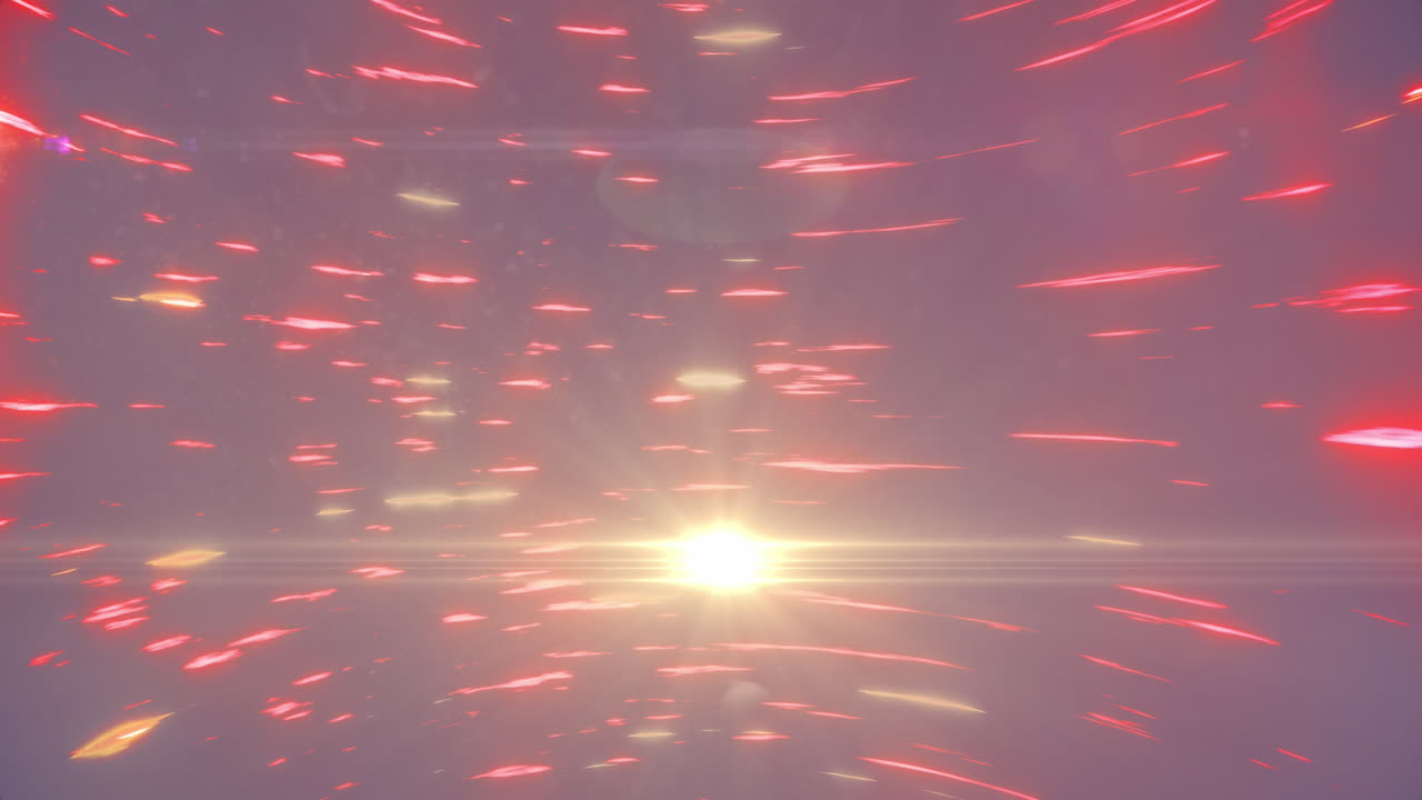 검은색 배경에 빛의 반점과 빨간색 트레일의 애니메이션