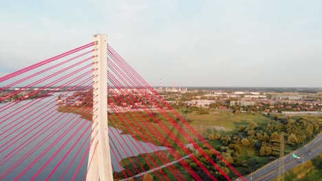 Aerial-shot-of-Cable-Stayed-Bridge-On-A-River-In-Gdansk,-Poland