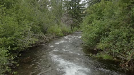 Drohnenaufnahmen-über-Einem-Sich-Schnell-Bewegenden-Abschnitt-Des-Tumalo-Creek-In-Bend,-Oregon