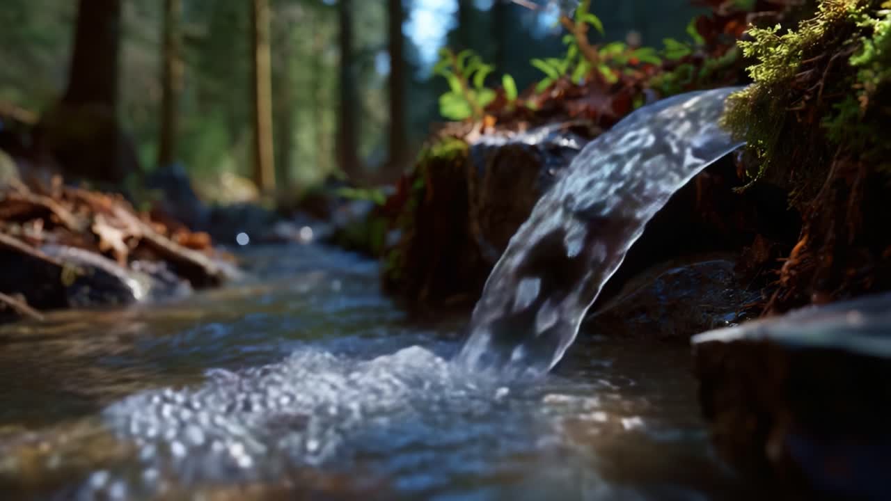 Serene Forest Stream Flowing Gently Through Lush Greenery, Capturing the Beauty of Nature's Watercourse and Tranquil Environment in Vibrant Detail