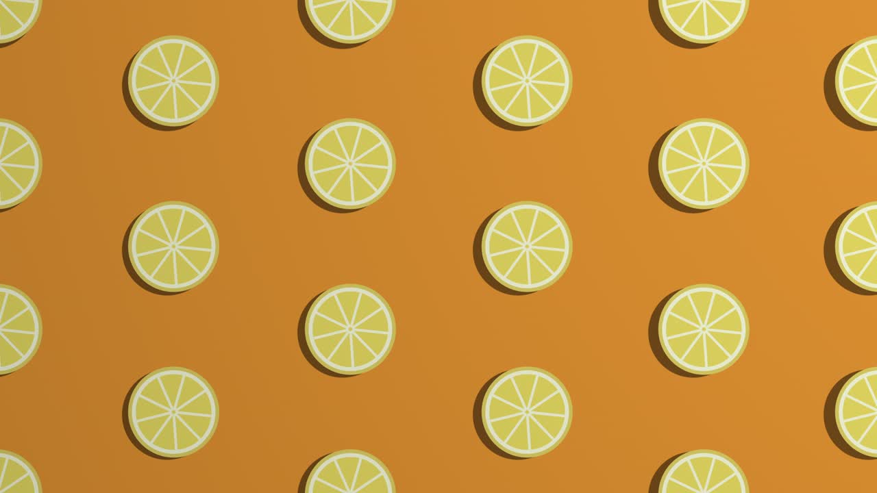 las rebanadas de naranja giratorias. el patrón en fondo naranja. estilo mínimo. animación de bucle