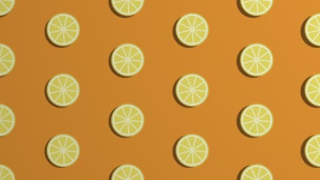 las rebanadas de naranja giratorias. el patrón en fondo naranja. estilo mínimo. animación de bucle