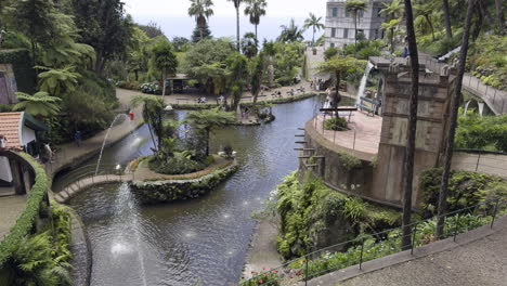 peaceful garden overview in madeira featuring a fountain surrounded by greenery
