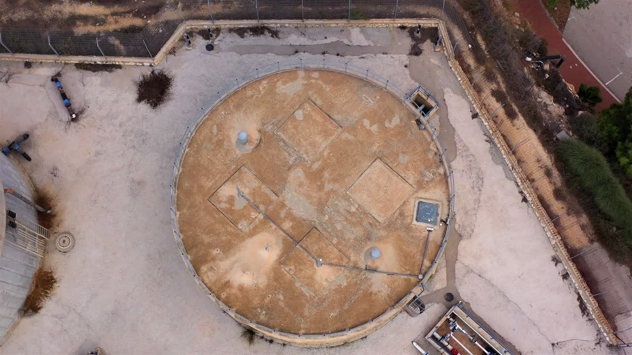 Large Water tanks Aerial Top down view view