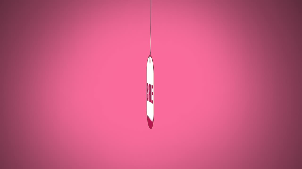 팔기 스티커가 화살표에 대항하여 스스로 회전하는 애니메이션