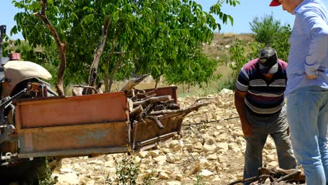 men loading wood into chest