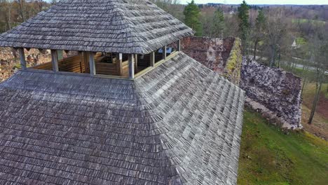 sightseeing tower of the rauna medieval castle ruins in latvia