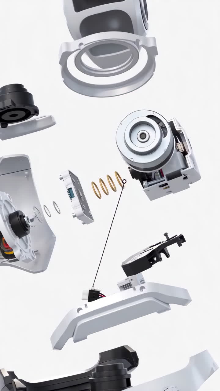 Humanoid Robot Exploded View Reveals Components Studio Render Showing Head, Torso, Joints, Springs, Circuit
