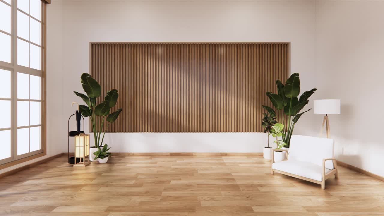 habitación japonesa - estilo zen, diseños mínimos. renderizado en 3d