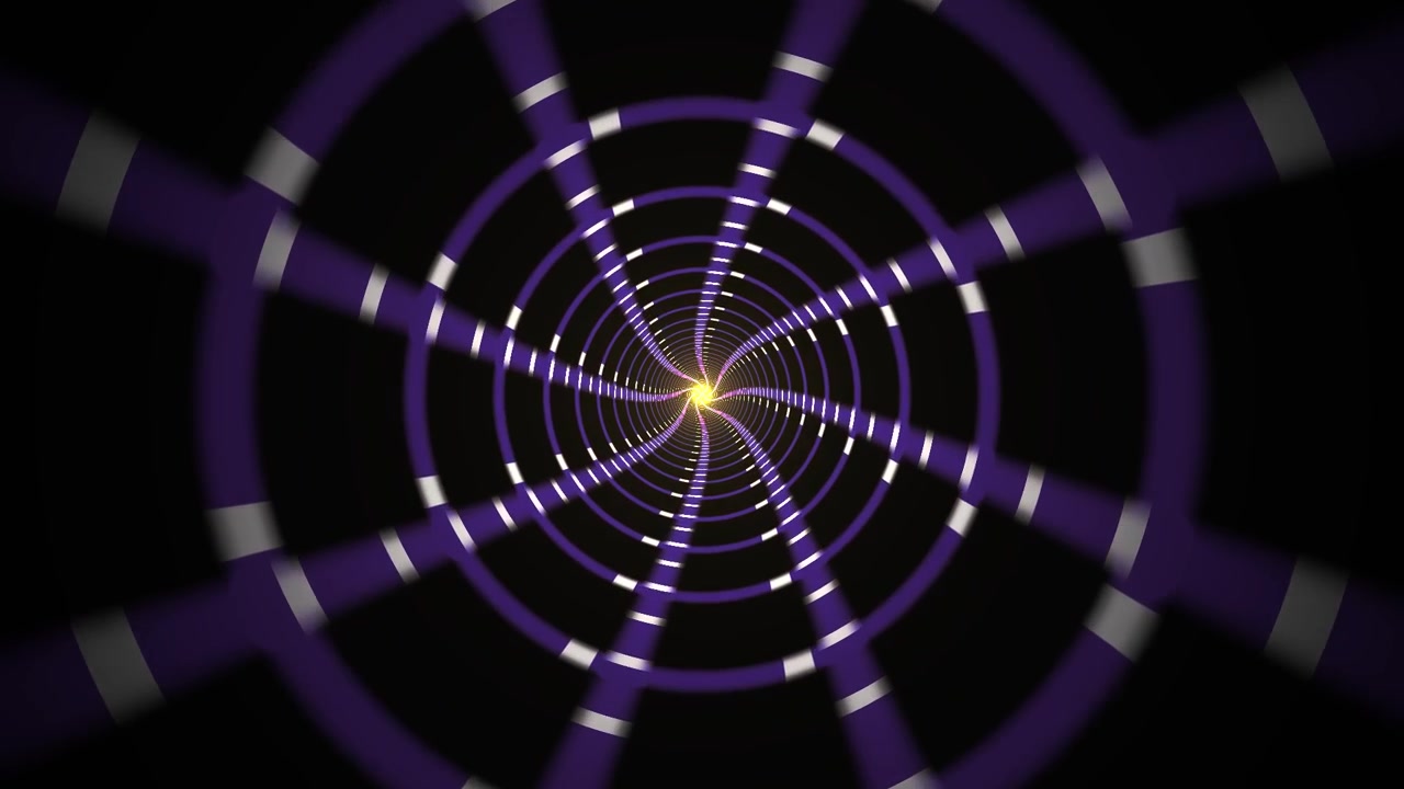 Voando Através de um Túnel Roxo Abstrato Futurista com Luz Brilhante