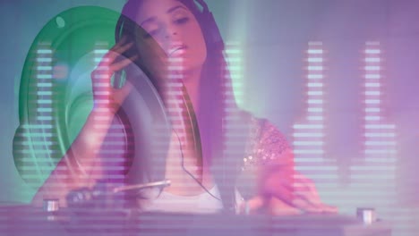 digital animation of disco jockey mixing music in pub 4k