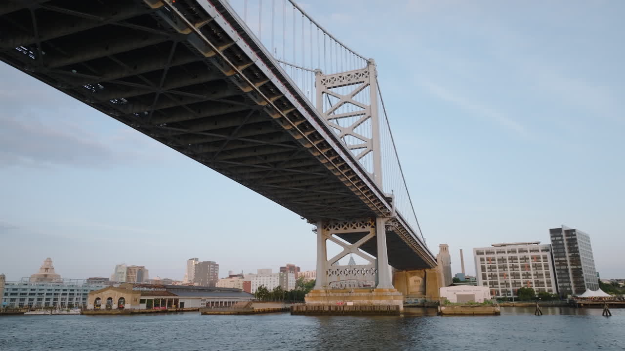 Aerial view of Philadelphia and the Ben Franklin Bridge. Shot at sunrise on a summer morning