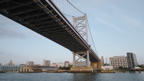 aerial view of philadelphia and the ben franklin bridge. shot at sunrise on a summer morning