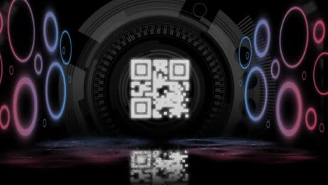 escáner de código qr con elementos de neón contra el escáner de alcance redondo
