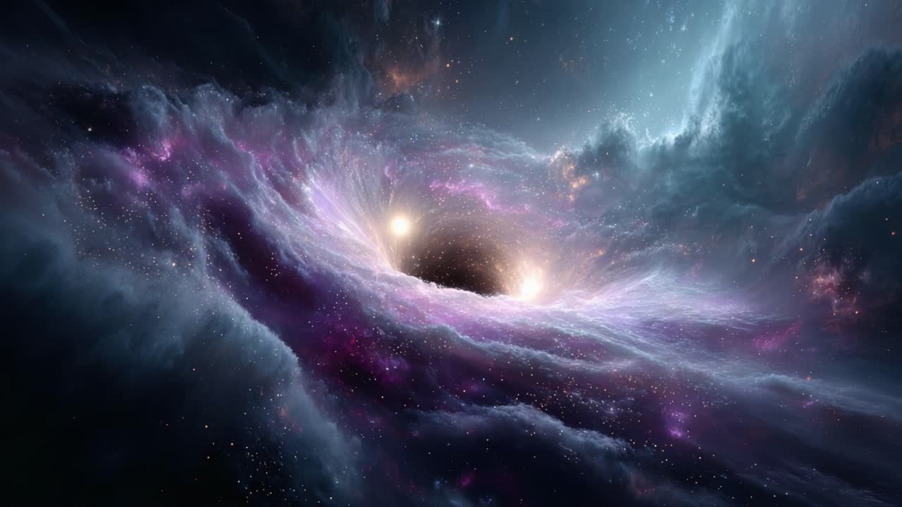 A Stunning Visualization of a Cosmic Black Hole Surrounded by Ethereal Gas and Dust, Capturing the Mysterious Beauty of the Universe with Vibrant Colors and Stellar Elements