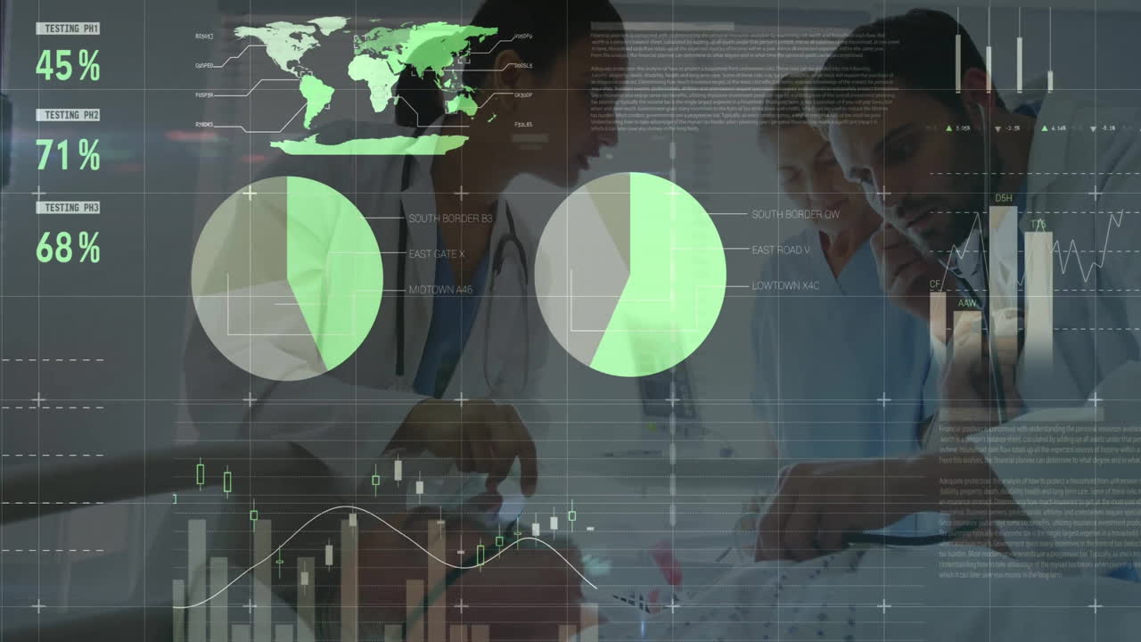 animación del procesamiento de datos financieros sobre diversas personas de negocios en la oficina