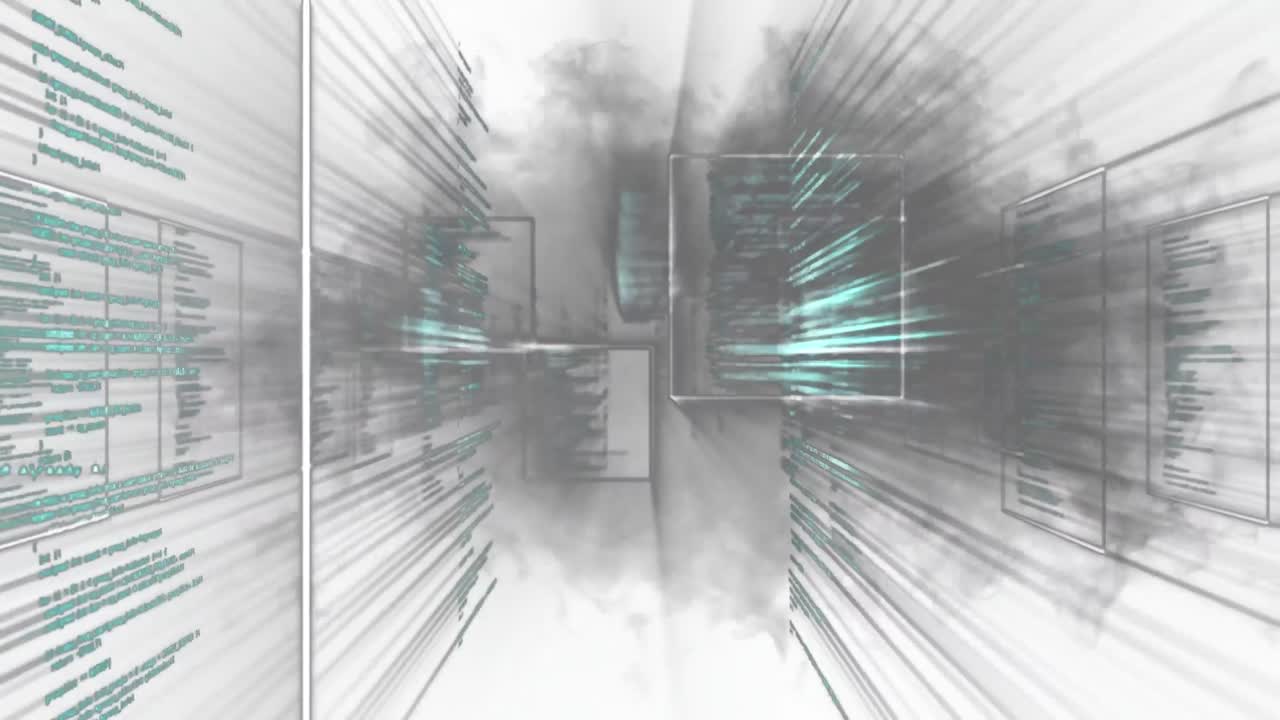 Black smoke effect over multiple screens with data processing against white background