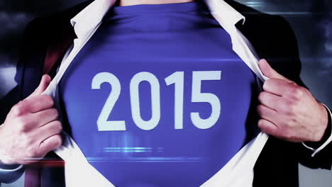 businessman opening shirt to reveal 2015