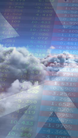 animación del procesamiento de datos sobre nubes y bandera de reino unido