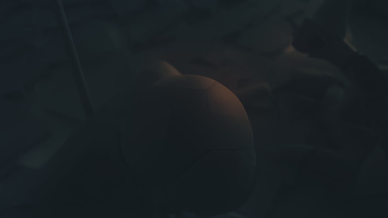 Destroyed andorids on a junkyard in yellow light