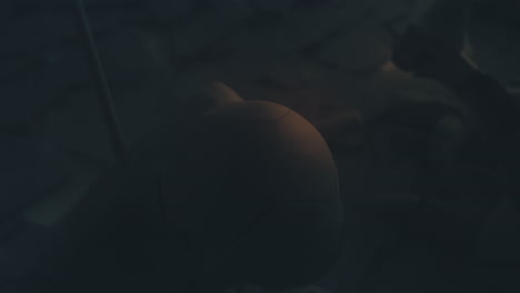 destroyed andorids on a junkyard in yellow light