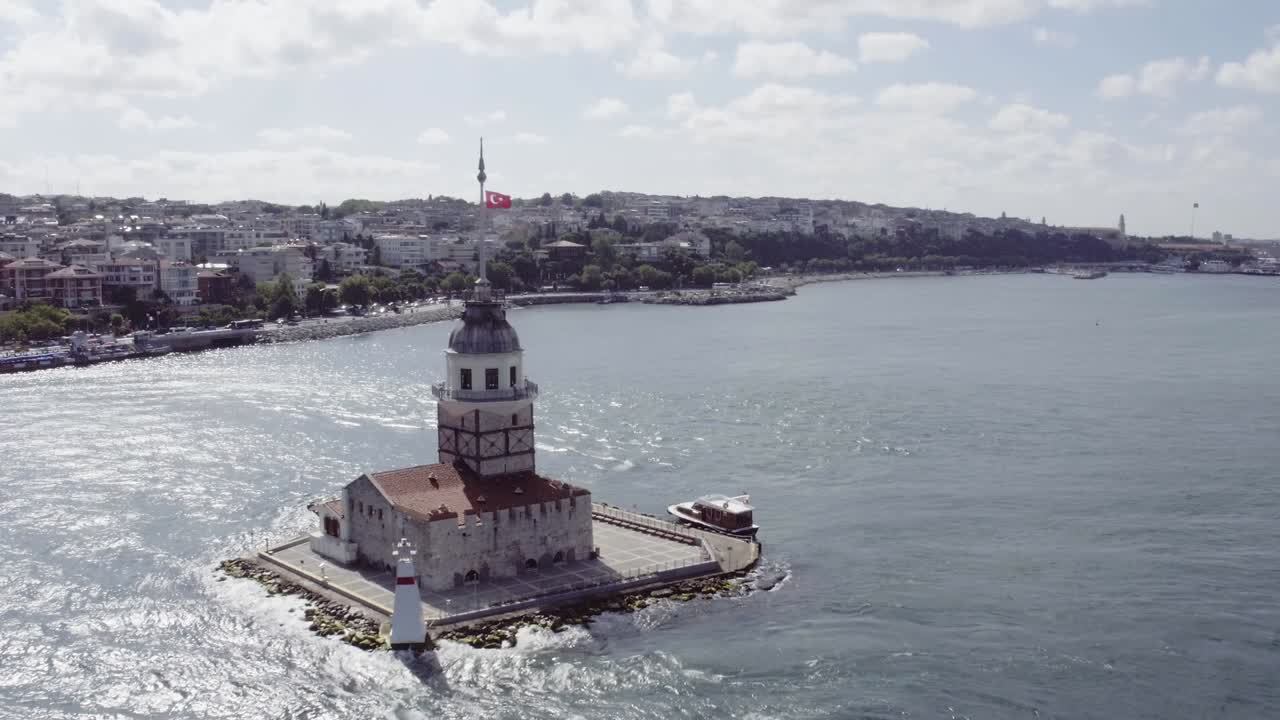 la torre de la doncella, tomada al atardecer, imágenes de video aéreas en 4k