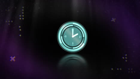 animación de un reloj que se mueve rápido con marcadores en fondo púrpura