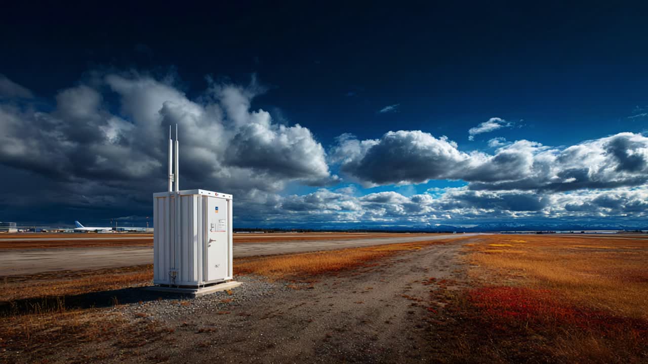 A Dynamic Landscape Featuring a Surveillance Unit Amidst Dramatic Cloud Formations and Expansive Open Terrain Under a Vividly Colored Sky