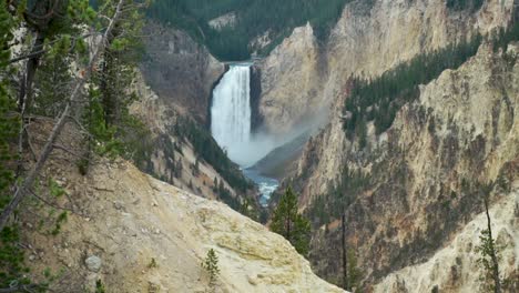 el gran cañón del parque nacional de yellowstone cae más abajo con una amplia vista del cañón y el río