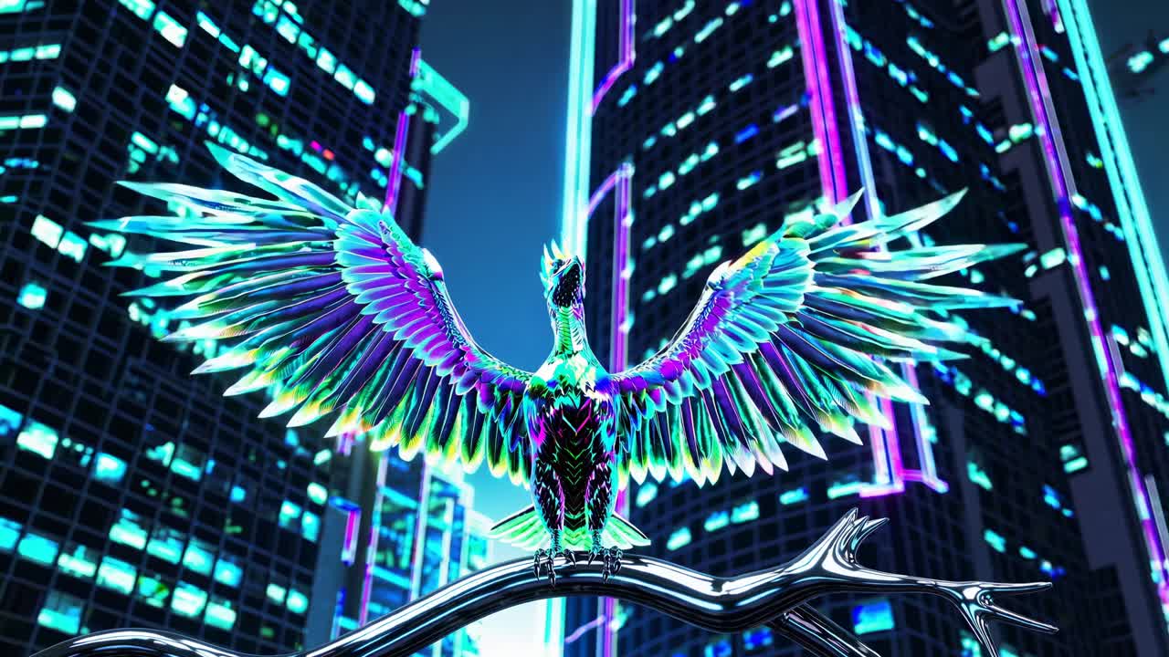 Cyberpunk Phoenix in a Neon City