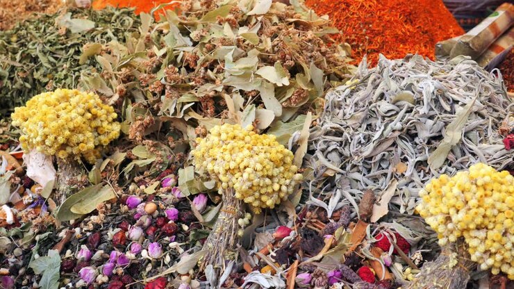 Dried Herbs and Spices at a Market