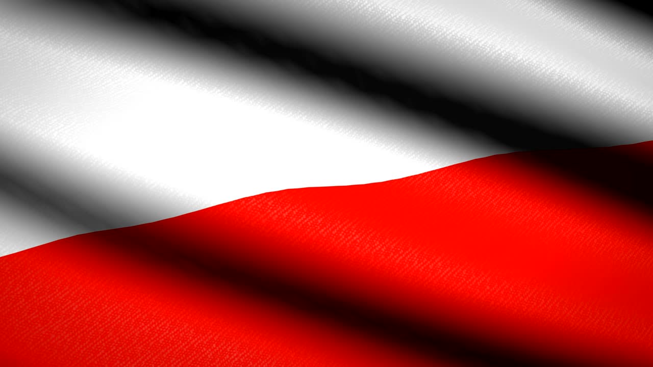 Poland Flag Waving Textile Textured Background. Seamless Loop Animation. Full Screen. Slow motion. 4K Video