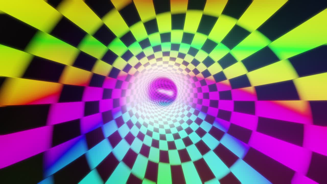 mosca infinita all'interno di un circuito di tunnel multicolore astratto