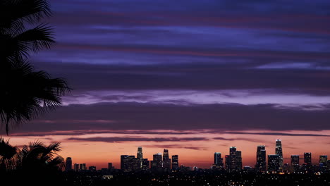 vibrant city skyline at twilight with palm trees