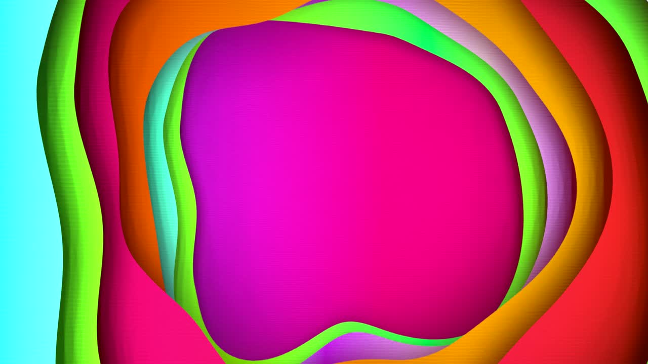 Abstract colorful background with multiple layers of wave surface with different gradients. Copy space. Childrens background. Seamless loop 3d render