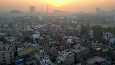 drone shot pollution and overpopulation in new delhi in india