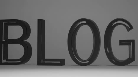 Minimalist 3D text spelling &#039;BLOG&#039; in grayscale. The side angle captures depth and shadow
