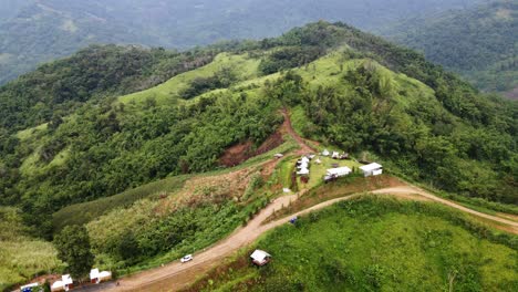 Aerial-view-of-the-resort-in-the-public-green-mountain-in-vacation-travel-time