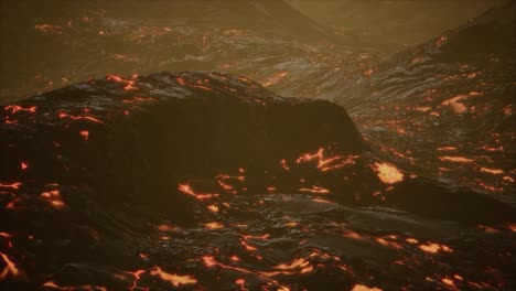 lava fields and hills at active volcano