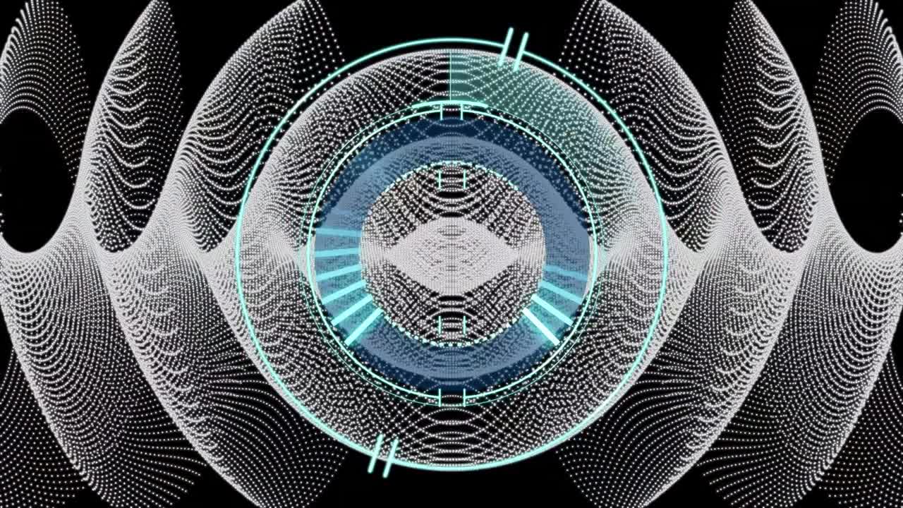 Animation of scope scanning over shapes on black background