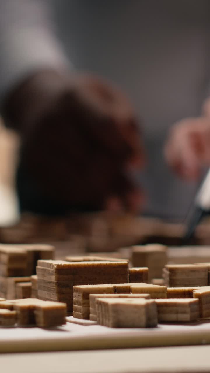 Vertical Video Close up of contractors arranging housing layout for urban site preparation