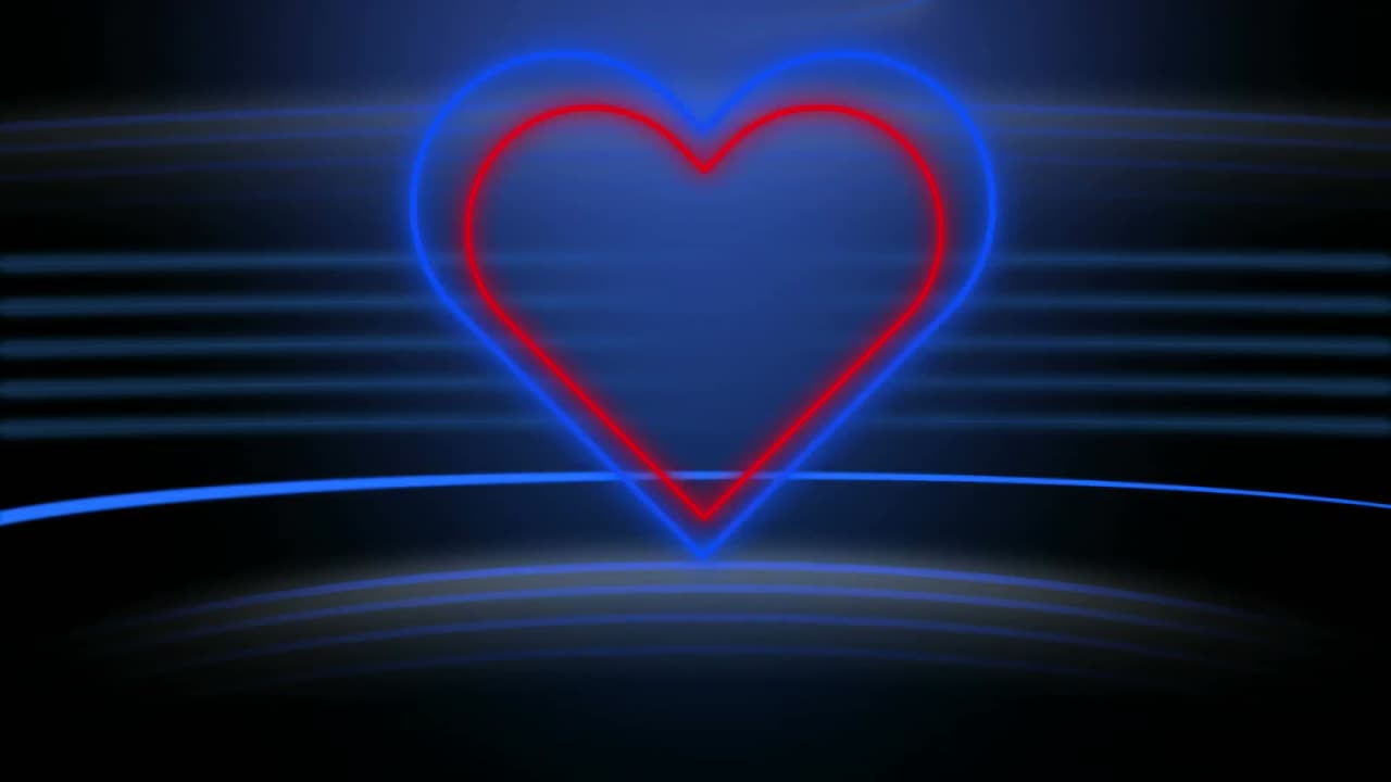 animación de corazones de neón concéntricos rojos que parpadean sobre un fondo de líneas oscuras
