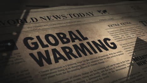 vintage newspaper in old archive with headline about the dangers of global warming