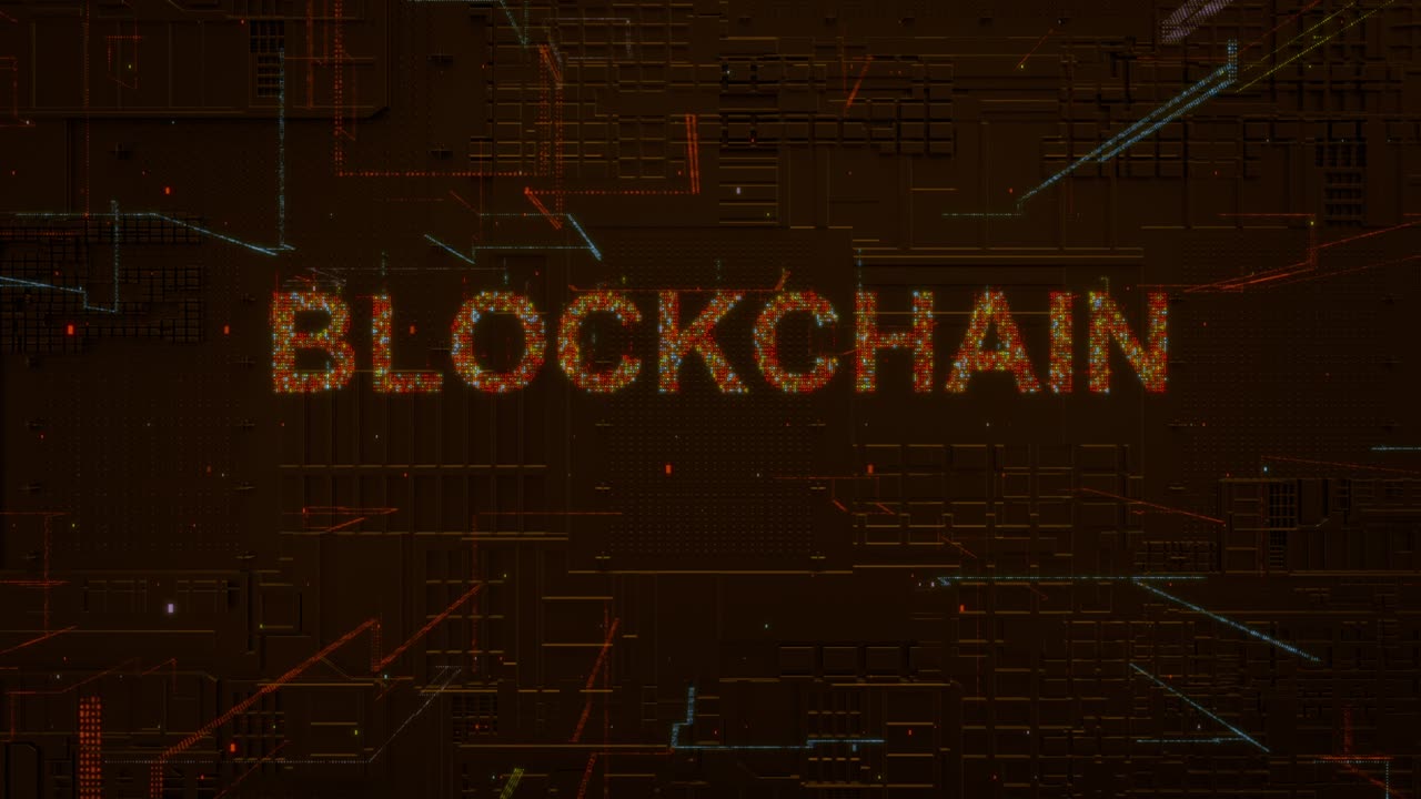 palabras blockchain icono código digital tecnología de fondo stock video inteligencia artificial, tecnología, imagen generada digitalmente, icono, tridimensional
