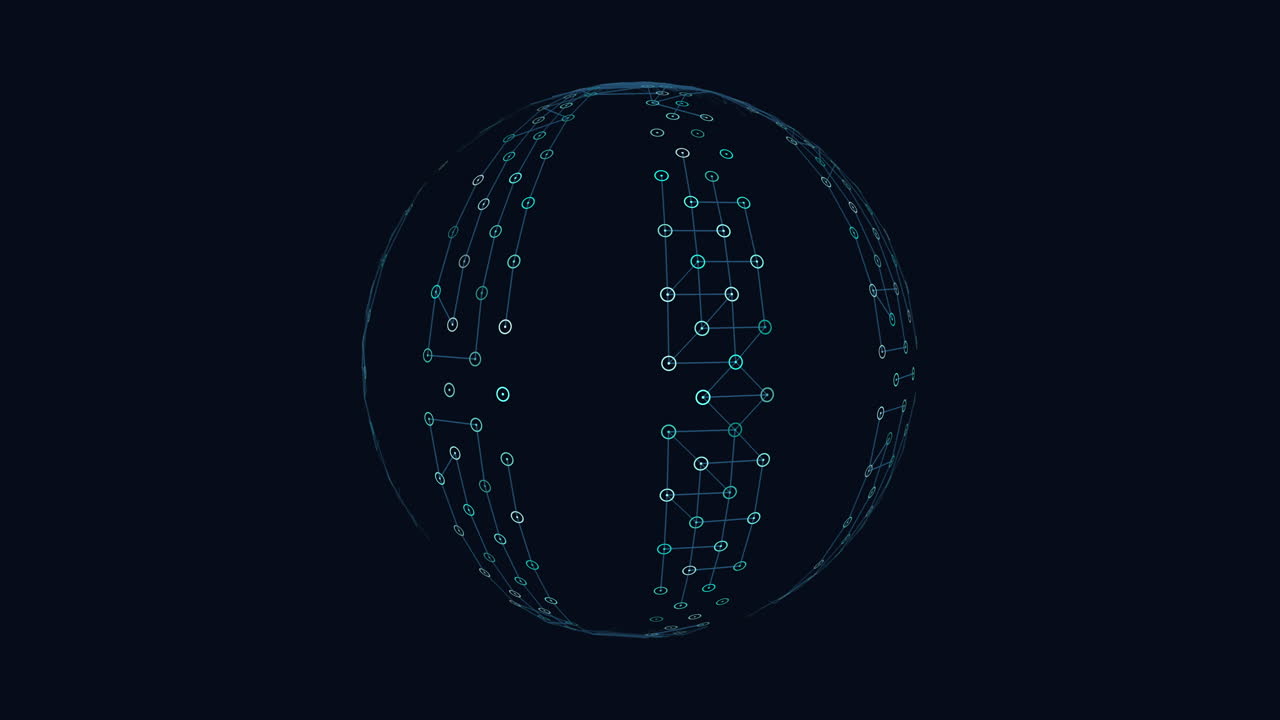 Futuristic depiction of white dots in a circular pattern on a black background, resembling floating elements wi