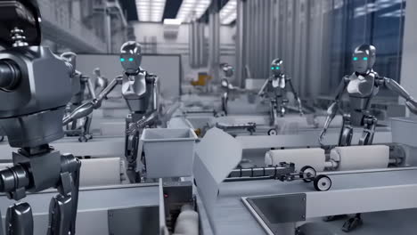 robots working in a modern automated factory
