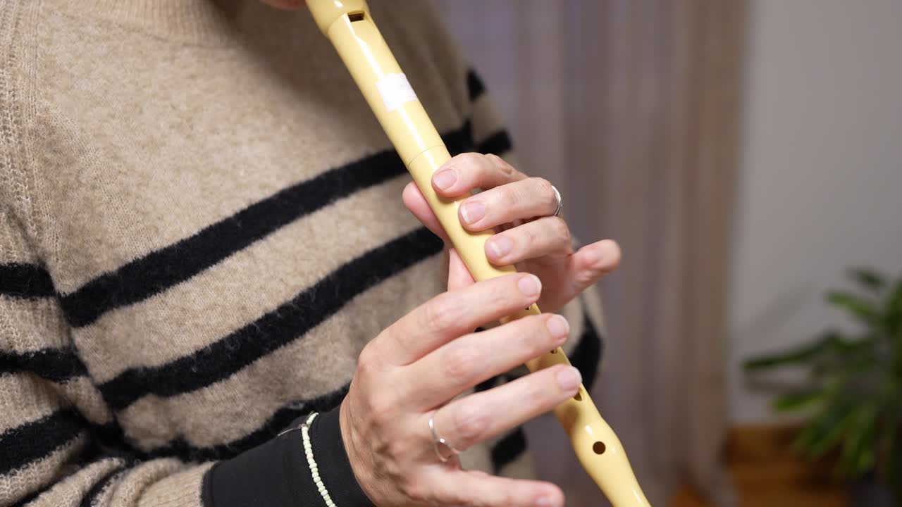 Donna che suona uno strumento musicale, il flauto dolce