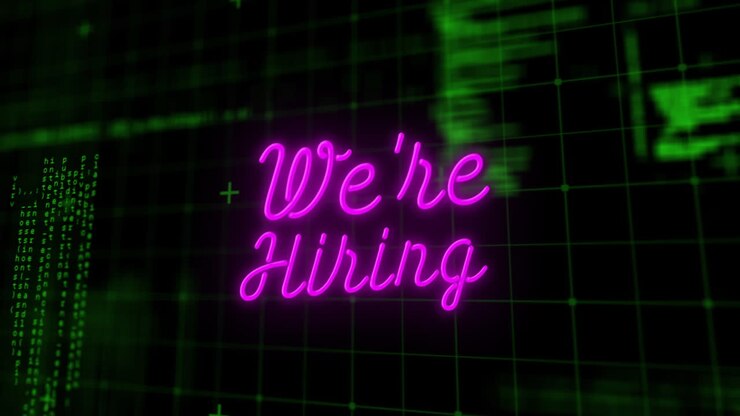Hiring animation over green digital grid background