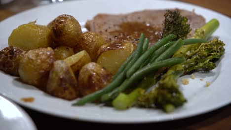 Grilled-steak-dish-with-potatoes-and-green-vegetables