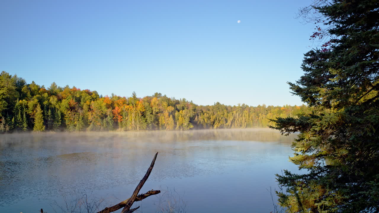Cinematic nature landscape of misty river at dawn